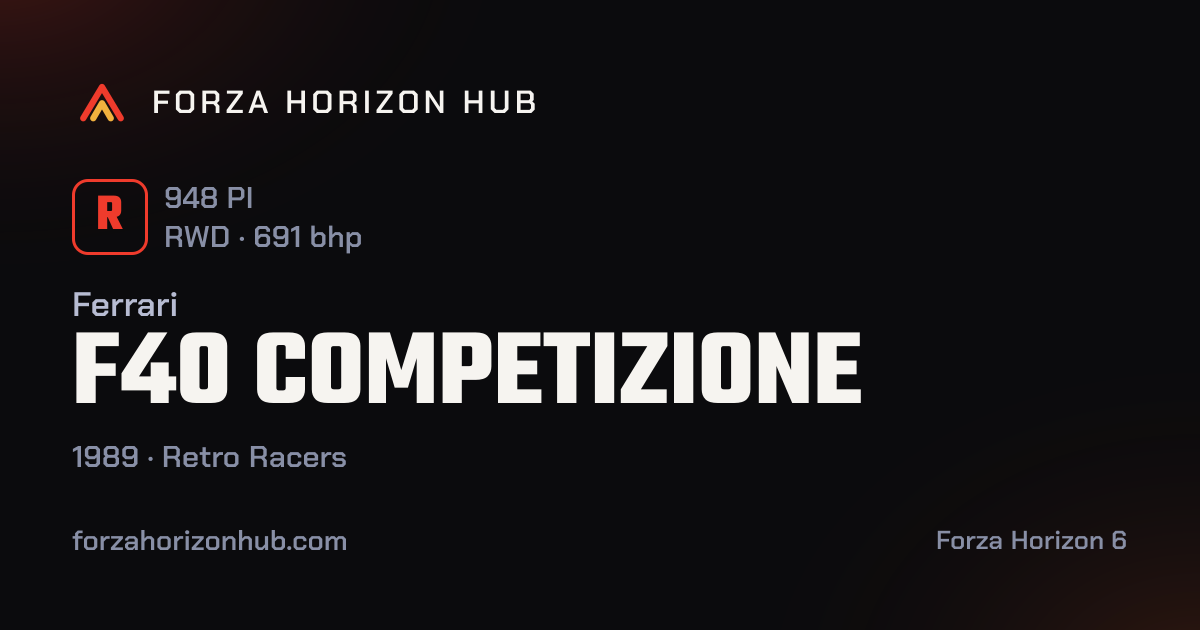 1989 Ferrari F40 Competizione: stats, class and PI